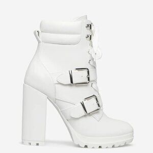 Women's White Boots with Buckles  Size 8